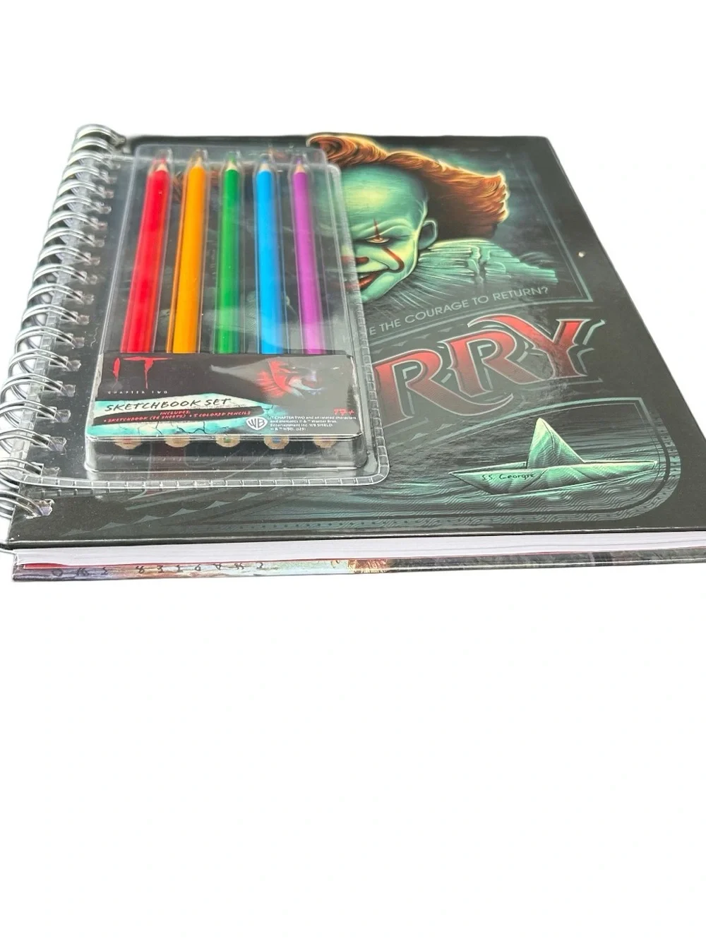 Pennywise Clown IT Sketchbook Set Color Pencils Horror Halloween Spiral Bound
